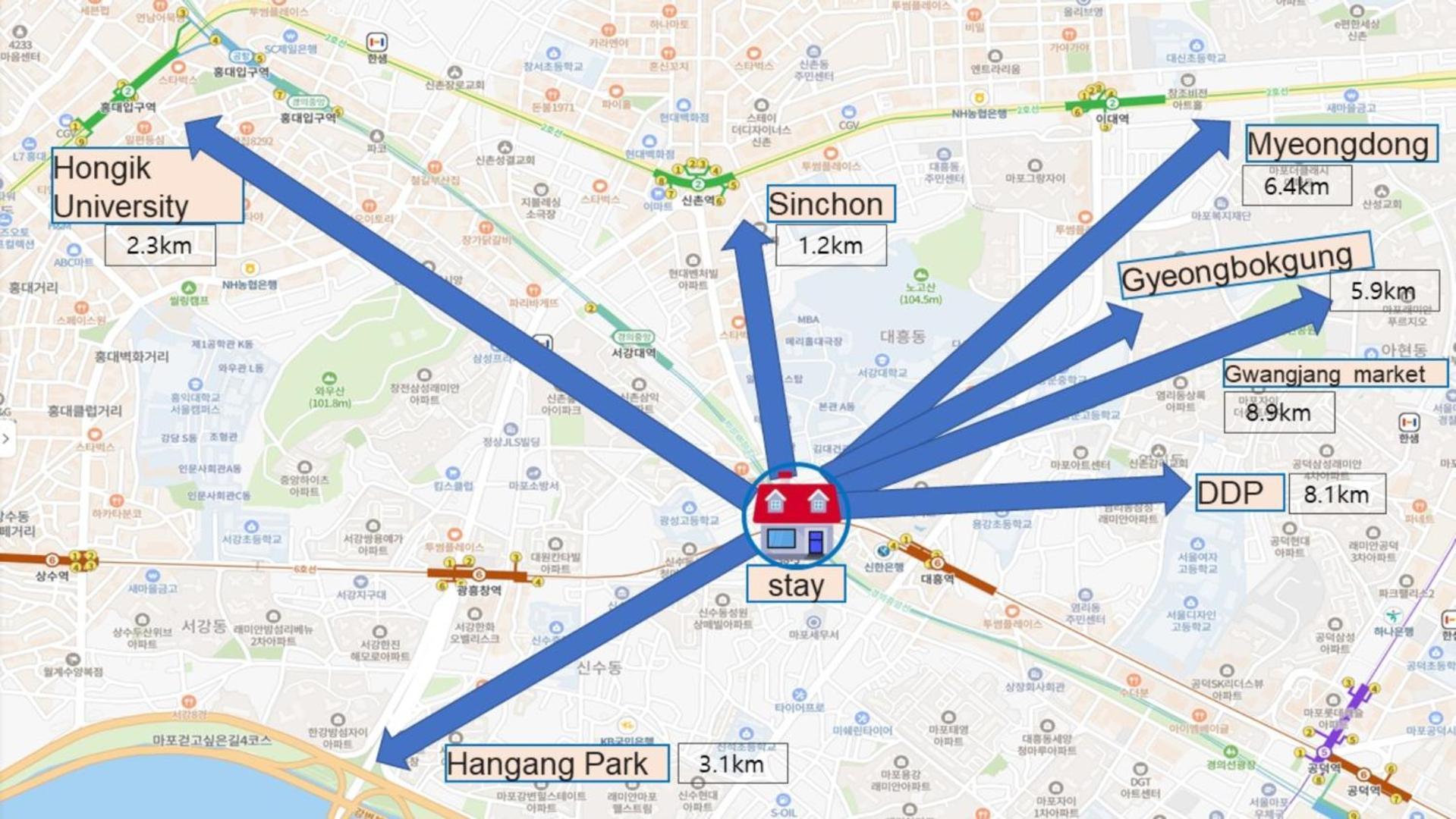 Park #hongdae Sinchon 10min #metro 3min #3beds Seoul
